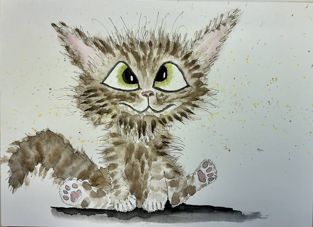 Aquarelle Chat Brun